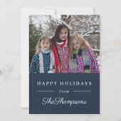 クラシックネイビーハッピーホリデーズファミリーフォト シーズンカード (正面)