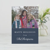 クラシックネイビーハッピーホリデーズファミリーフォト シーズンカード (スタンド正面)