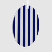 クラシックネイビーブルーとホワイトのストライプパターン オーナメント (正面)