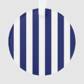 クラシックネイビーブルーとホワイトのストライプパターン オーナメント (正面)