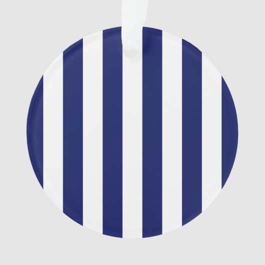 クラシックネイビーブルーとホワイトのストライプパターン オーナメント (正面)