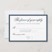 クラシックネイビーブルーエレガントスクリプト 出欠カード (正面)
