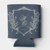 クラシックネイビーブルークレスト結婚モノグラムの贈り物 缶クーラー (裏面)
