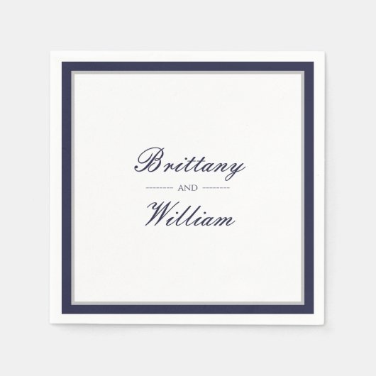 クラシックネイビーブルーグレー新婦と新郎ナプキンス スタンダードカクテルナプキン (正面)