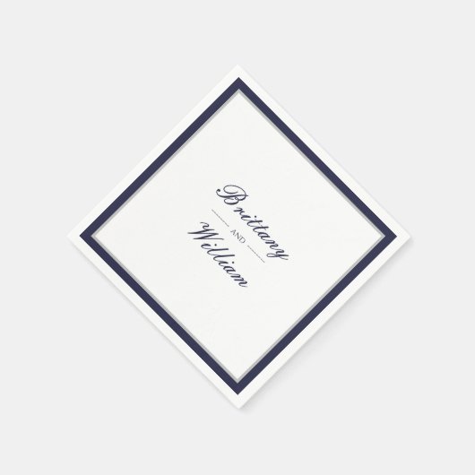 クラシックネイビーブルーグレー新婦と新郎ナプキンス スタンダードカクテルナプキン (角)