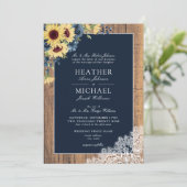 クラシックネイビーブルーサンフラワーレース結婚スクリプト 招待状 (スタンド正面)