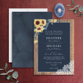 クラシックネイビーブルーサンフラワーレース結婚スクリプト 招待状