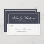 クラシックネイビーブルーシンプルエレガントウェディングRSVP 出欠カード (正面/裏面)