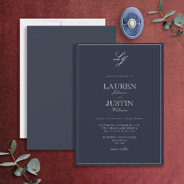 クラシックネイビーブルースクリプトモノグラム結婚ズ 招待状