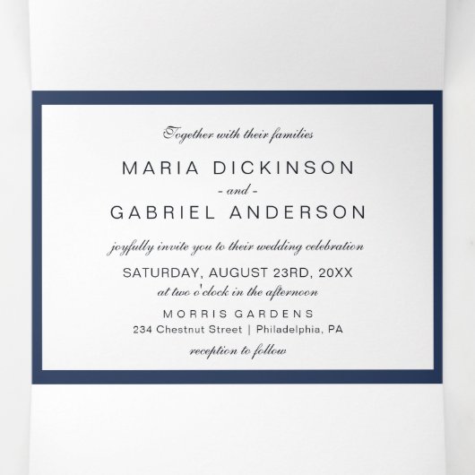 クラシックネイビーブルーフレームエレガントな結婚式 三つ折り招待状 (内部中)