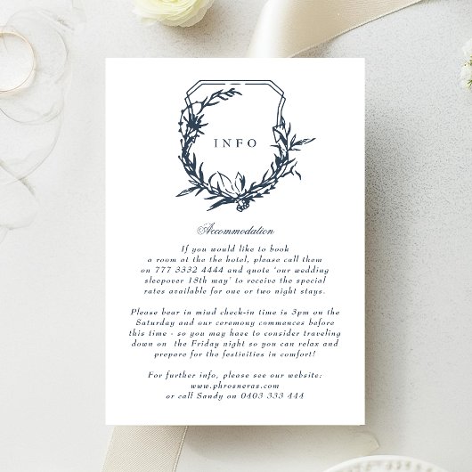 クラシックネイビーブルーフローラモノグラムクレスト エンクロージャーカード