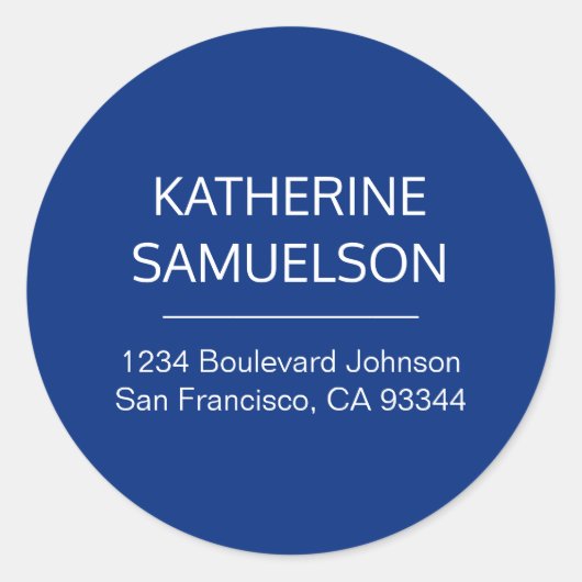 クラシックネイビーブルーホワイトネーム&差出人住所 ラウンドシール (正面)