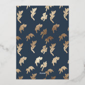 クラシックネイビーブルーモノグラムの結婚ズ金ゴールドクレスト 箔招待状 (裏面)