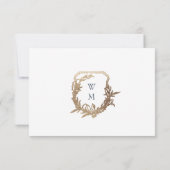 クラシックネイビーブルーモノグラム金ゴールド結婚クレスト 出欠カード (裏面)