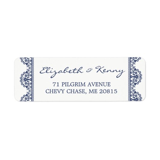クラシックネイビーブルーレース差出人住所ラベル ラベル (正面)