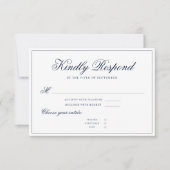 クラシックネイビーブルー書道エレガントミニマリスト 出欠カード (正面)