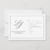 クラシックネイビーブルー書道モノグラム結婚のRSV 出欠カード (裏面)