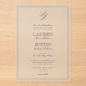 クラシックネイビーブルー書道モノグラム結婚ズ アクリル招待状 (正面)