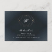 クラシックネイビーブルー書道モノグラム結婚ズ エンクロージャーカード (正面)