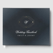 クラシックネイビーブルー書道モノグラム結婚ズ ゲストブック (正面)