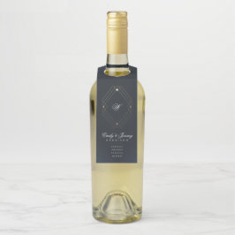 クラシックネイビーブルー書道モノグラム結婚ズ ボトルネックタグ