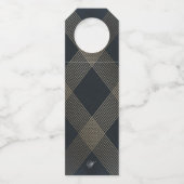 クラシックネイビーブルー書道モノグラム結婚ズ ボトルネックタグ (裏面)