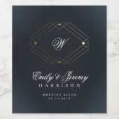 クラシックネイビーブルー書道モノグラム結婚ズ ワインラベル (シングルラベル)