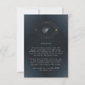 クラシックネイビーブルー書道モノグラム結婚ズ 出欠カード (正面)