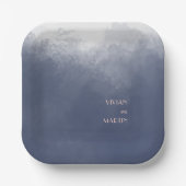 クラシックネイビーブルー結婚スモーク ペーパープレート (正面)