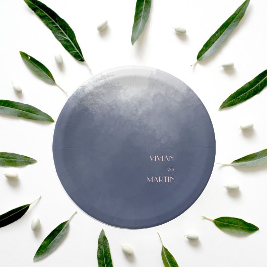 クラシックネイビーブルー結婚スモーク ペーパープレート