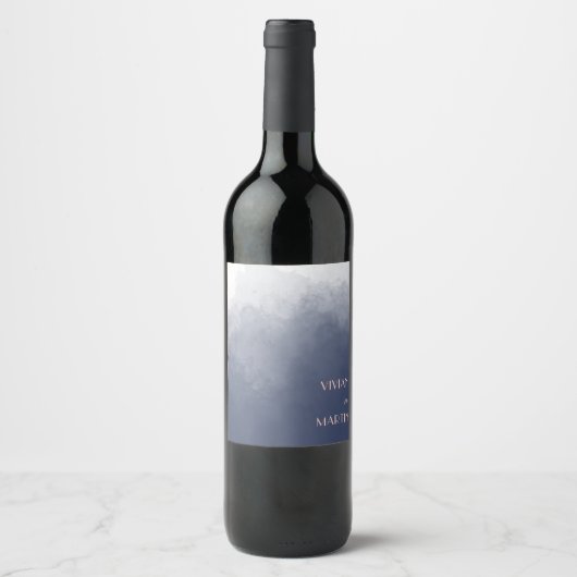 クラシックネイビーブルー結婚スモーク ワインラベル (正面)