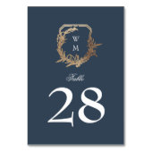 クラシックネイビーブルー結婚ホワイト金ゴールドクレスト テーブルナンバー (裏面)