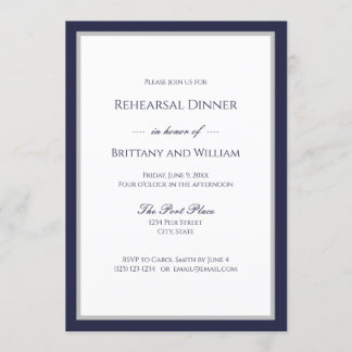 クラシックネイビーブルー縁どリハーサルディナー 招待状