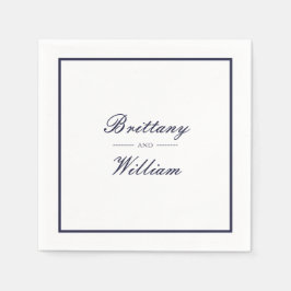 クラシックネイビーブルー花嫁と花婿スクリプトナプキンス スタンダードカクテルナプキン