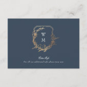 クラシックネイビーブルー金ゴールド結婚クレストの詳細 エンクロージャーカード (正面)