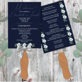 クラシックネイビーブルー&ウォータカラーフローラ結婚ズ ハンドファン