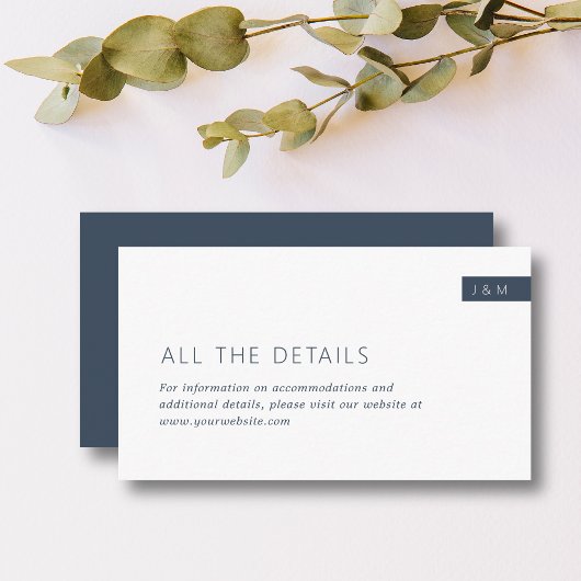 クラシックネイビーブルー&ホワイトモノグラム結婚ズ詳細 エンクロージャーカード