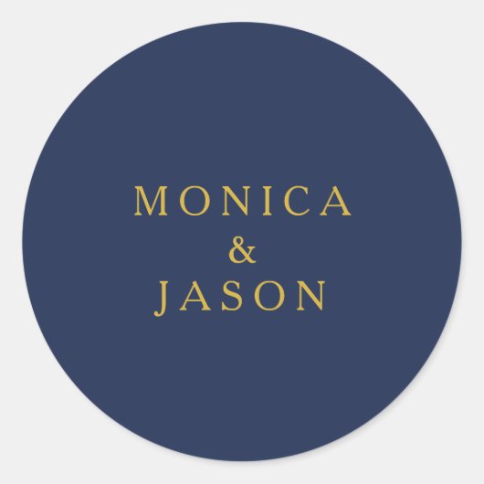 クラシックネイビーブルー |金ゴールド結婚の封筒用シール ラウンドシール (正面)