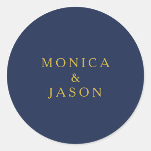 クラシックネイビーブルー  金ゴールド結婚の封筒用シール ラウンドシール