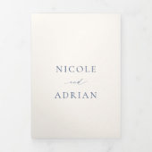 クラシックネイビーブルーQRコードエレガントな結婚式 三つ折り招待状 (カバー)