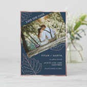 クラシックネイビーマットバラ葉金ゴールド結婚ズ セーブザデート (スタンド正面)