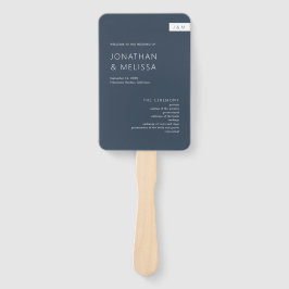 クラシックネイビーミニマルブルーモノグラム結婚式 プログラム ハンドファン