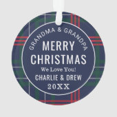 クラシックネイビーレッドグリーンタータンチェックプレイドカスタム写真 オーナメント (裏面)