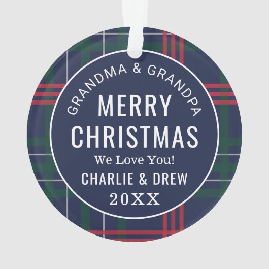 クラシックネイビーレッドグリーンタータンチェックプレイドカスタム写真 オーナメント (裏面)