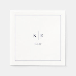 クラシックネイビー結婚ブルーモノグラムナプキン スタンダードカクテルナプキン