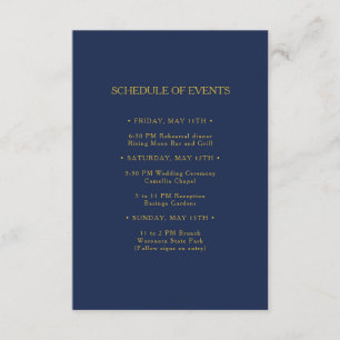 クラシックネイビー結婚ブルー金ゴールドのイベント エンクロージャーカード