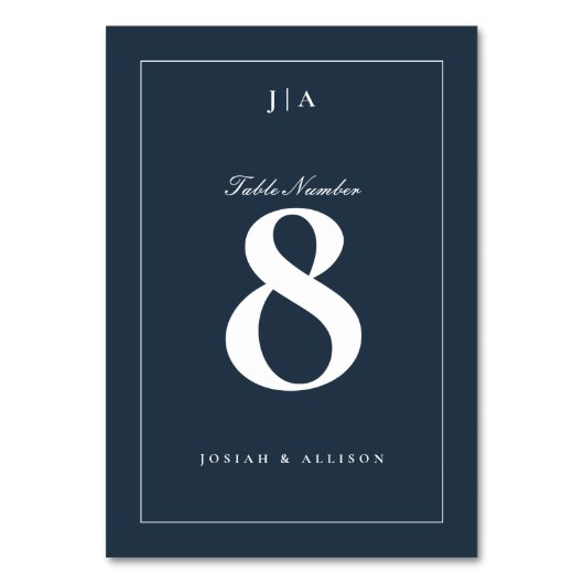 クラシックネイビー結婚ブルー テーブルナンバー (正面)