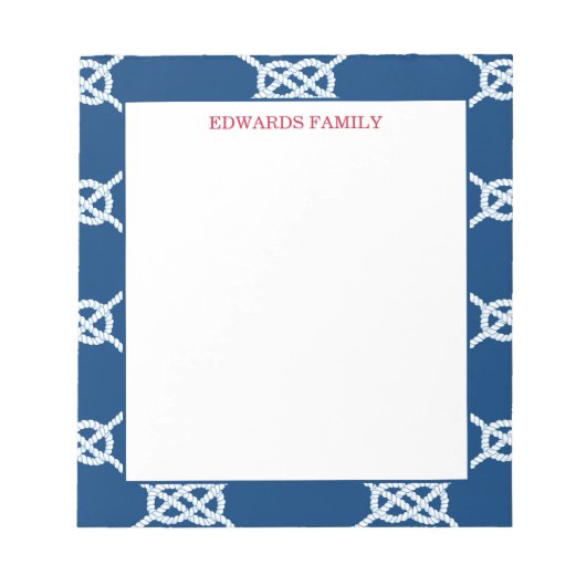 クラシックネイビー航海のノットパターン ノートパッド (正面)