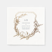 クラシックネイビー花模様金ゴールドmotif結婚 monogram スタンダードカクテルナプキン (正面)