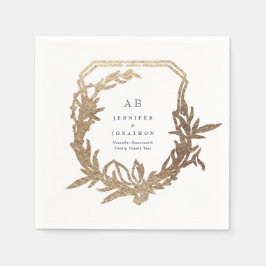 クラシックネイビー花模様金ゴールドmotif結婚 monogram スタンダードカクテルナプキン